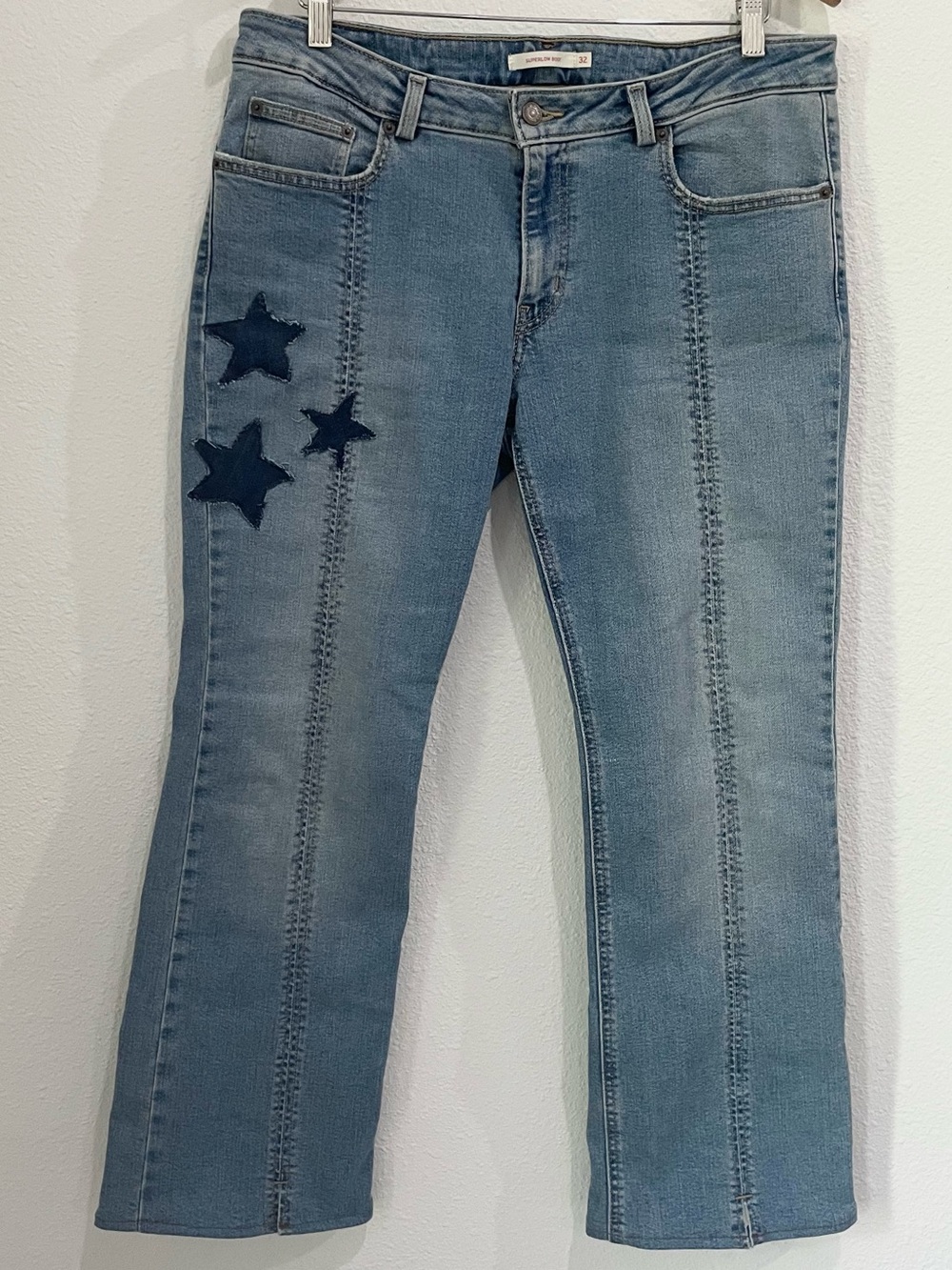 Levi’s Super Low Star Patch Jeans Slim Western Boho Seamed Detail, Short